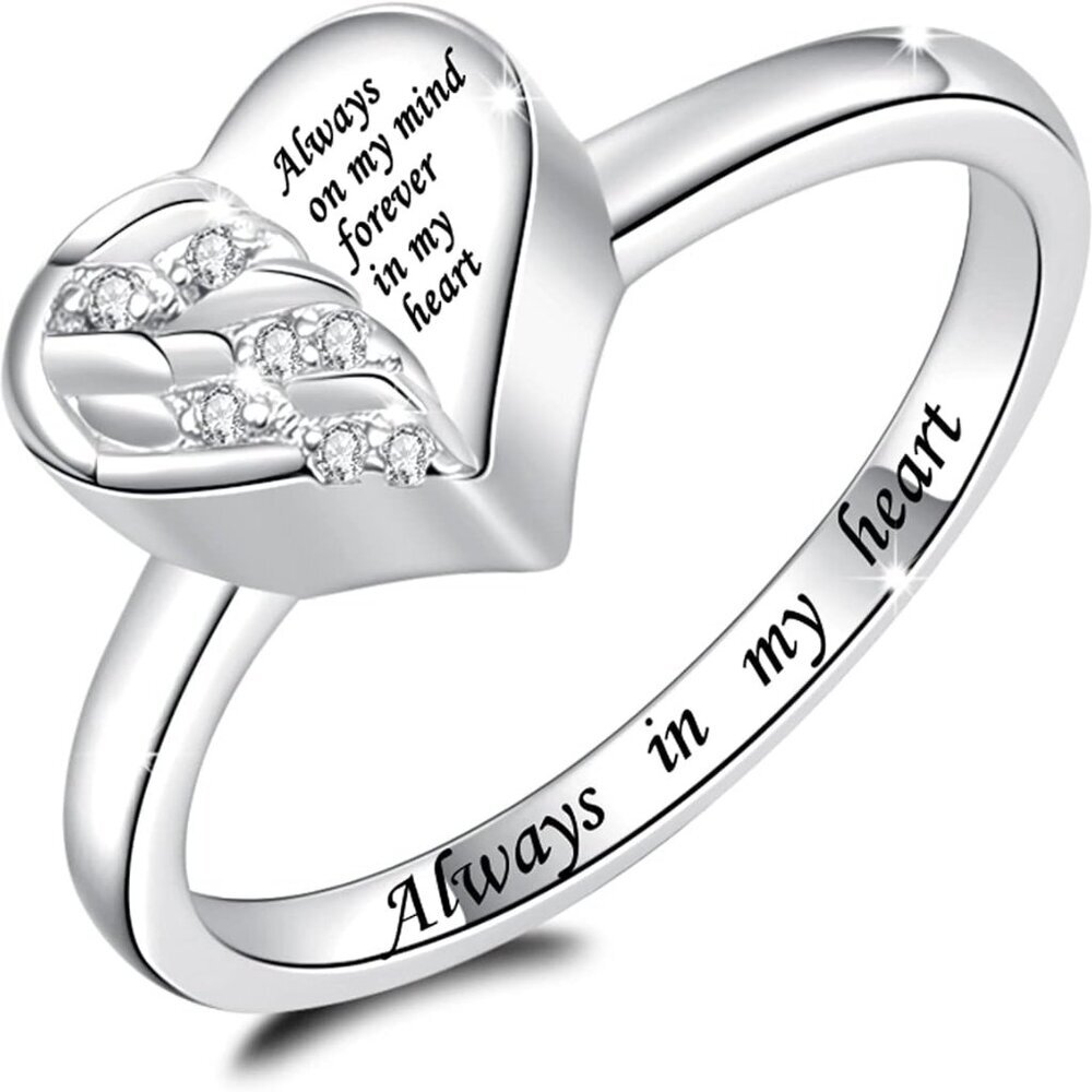 925 Sterling Silver Cremation Urn Ring Holds Loved Ones Ashes Angel Wing Heart C